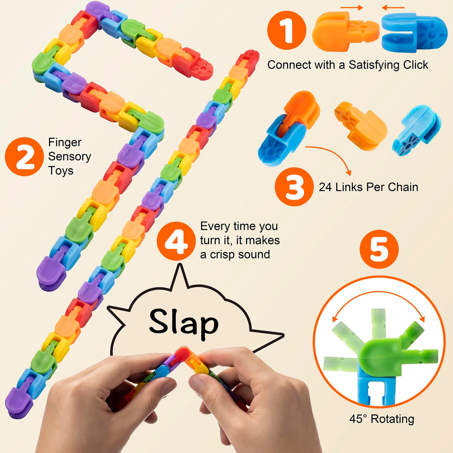 Aubrogo Wacky Track Fidget Toys - 20 Pack Rainbow Plastic Classroom Gifts, 140 mm G-01
