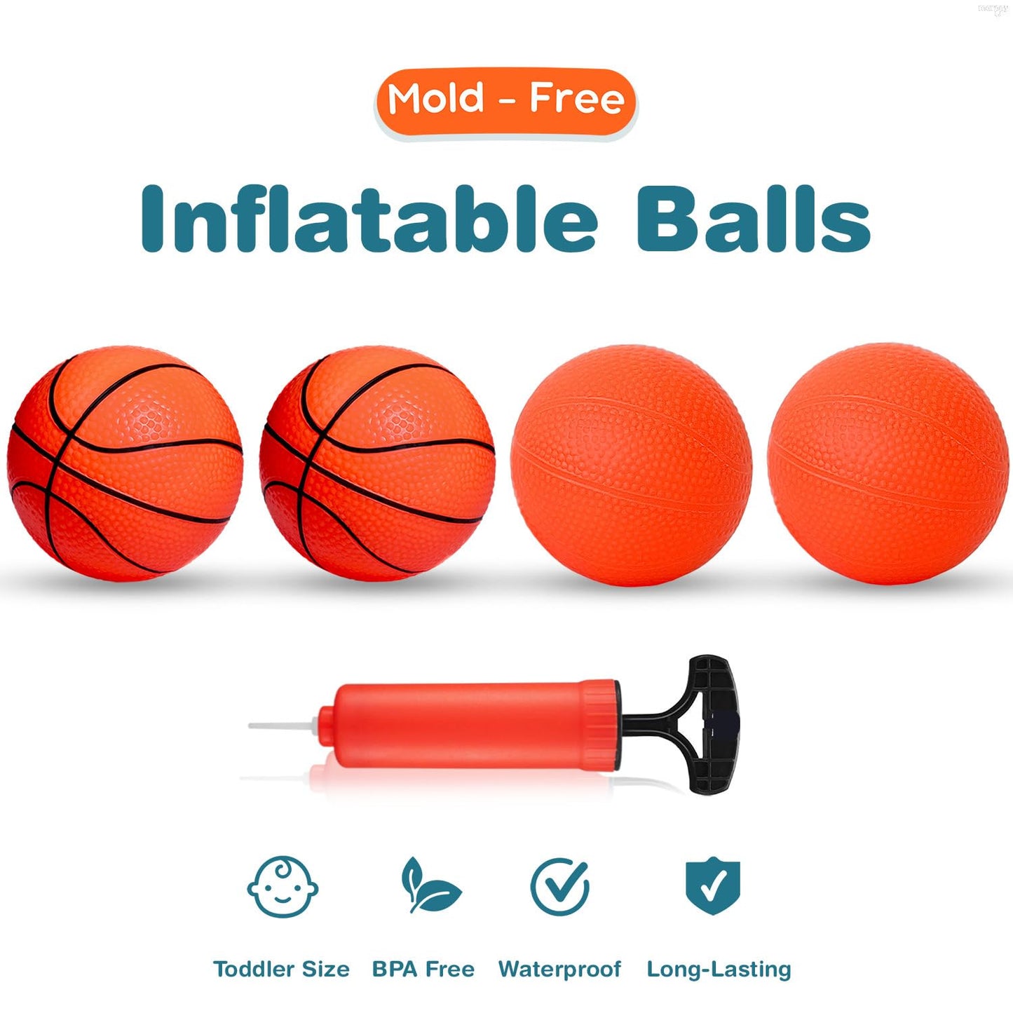 Marppy Bath Toys - Bathtub Basketball Hoop For Toddlers Kids - Mold Free Bath Toys Shower Toys - Suction Cup Basketball Hoop With 4 Soft Balls For Kids, Toddlers - Boys And Girls