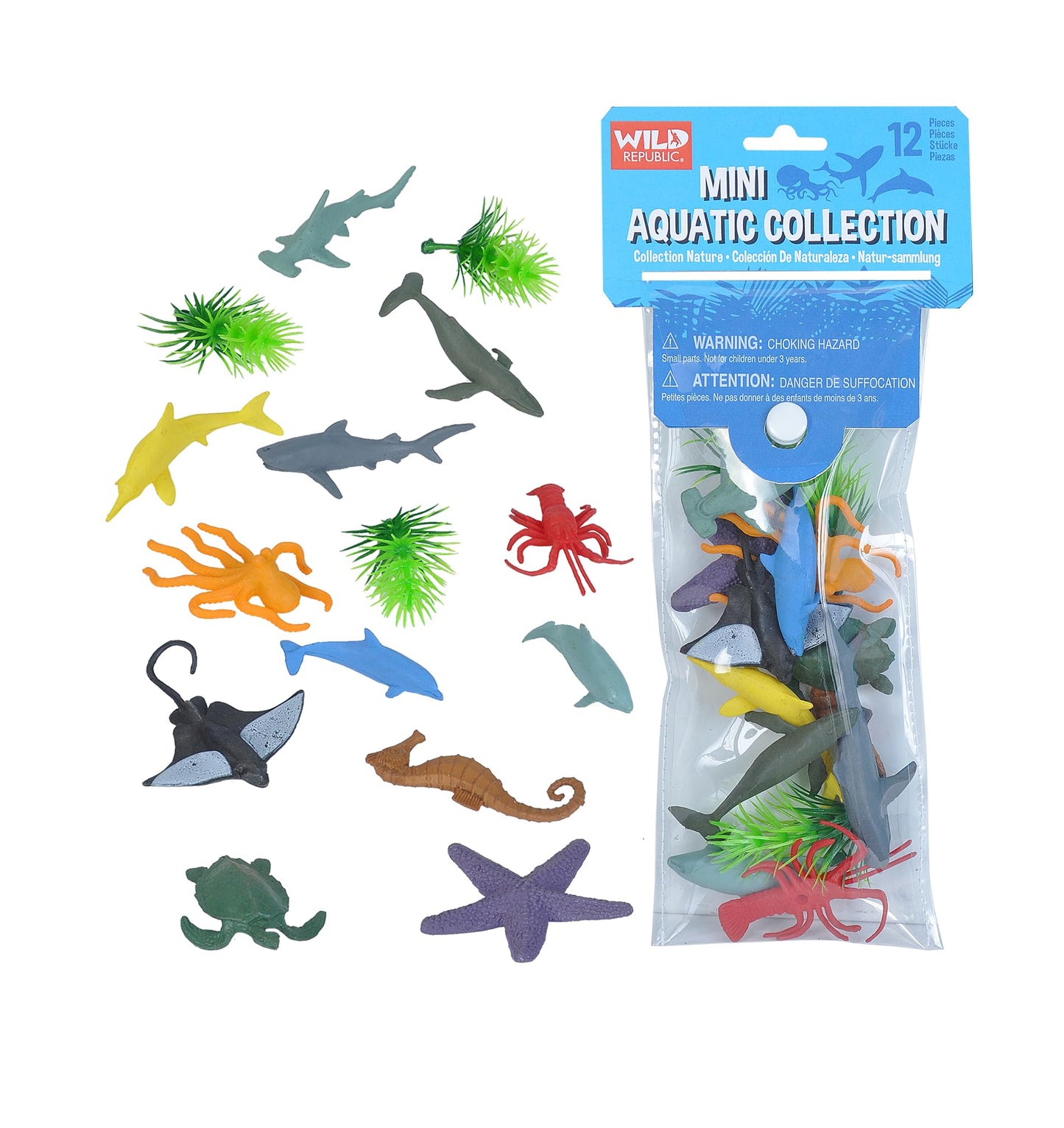 Wild Republic Mini Ocean Polybag, Kids Gifts, Aquatic Toys, Educational Toys, Reusable Bag, 12-Pieces