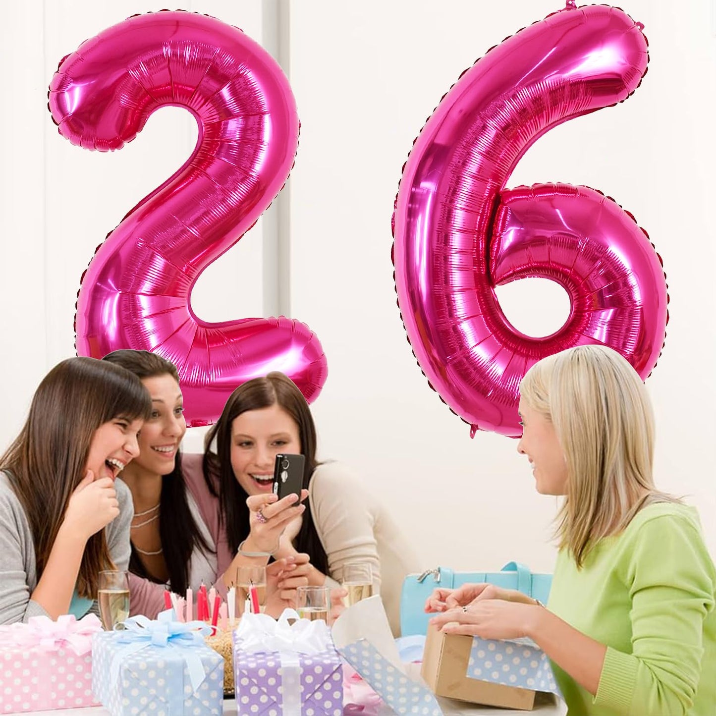 Toniful 40 Inch Hot Pink Large Numbers Balloon 0-9 Birthday Party Decorations,Foil Mylar Big Number 6 Balloon Digital 6 For Birt