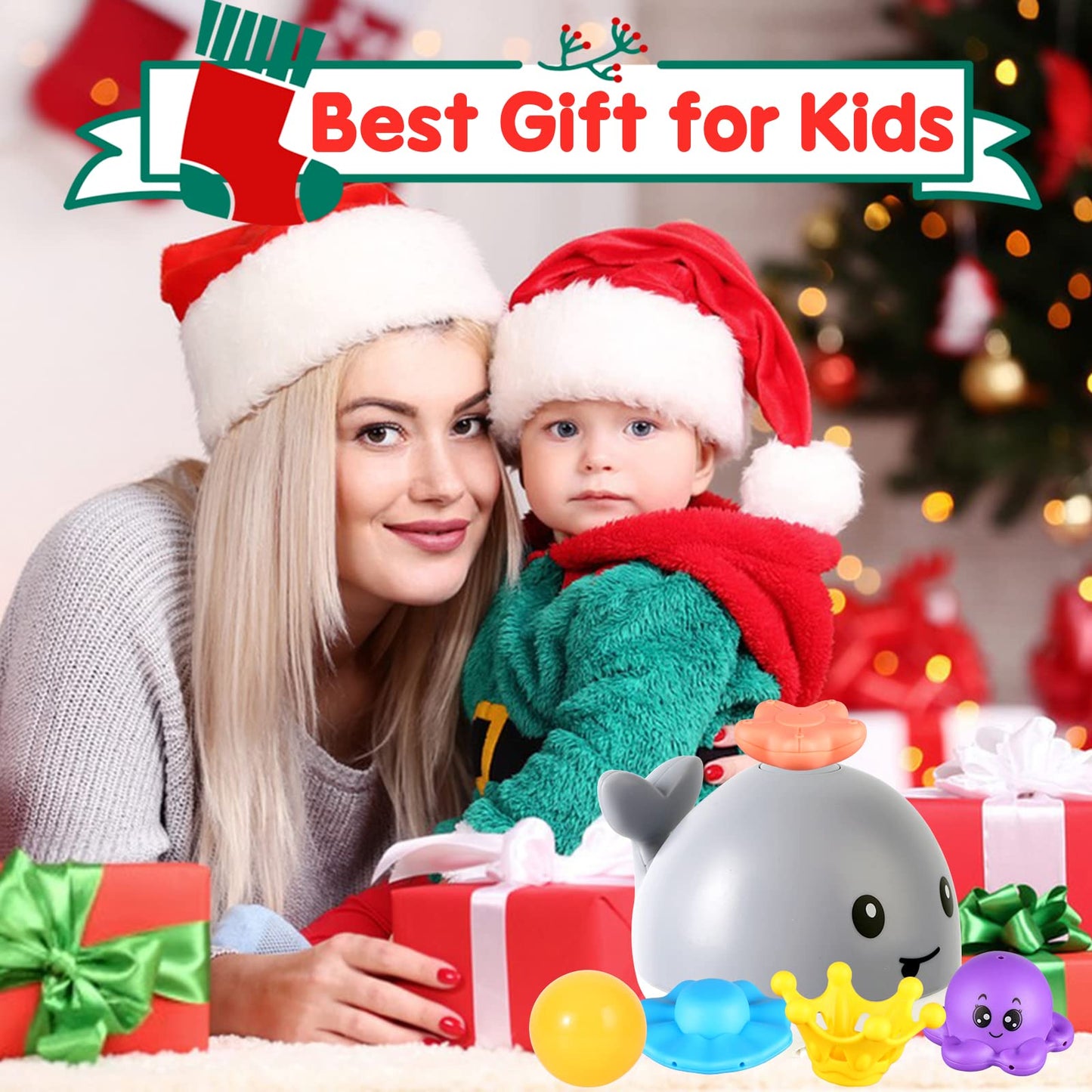 Gigilli Baby Whale Bath Toy - 4 Modes Light Up Fountain for Toddlers, Grey, Small, ABS Material, Perfect for 6-18 Months, Ideal Birthday Gift