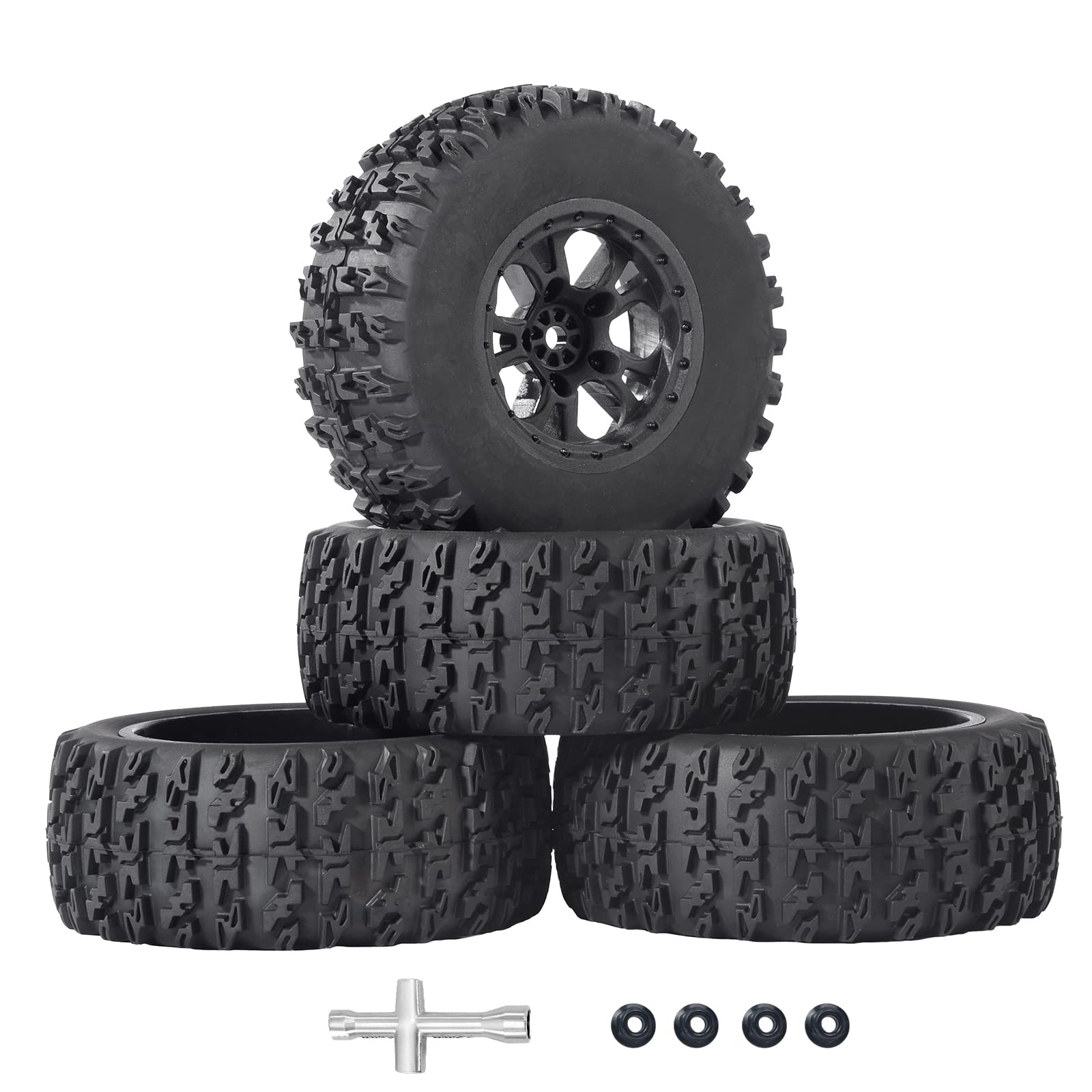 RC Station 12mm Hex RC Wheels and Tires 4PCS 1/10 Scale RC Short Course Truck Tires for 4x4 2WD Traxxas Slash Arrma Senton Tires