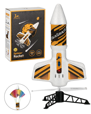 SainSmart Jr. Motorized Rocket Launcher - Air Rocket Toy, 200 ft Range, Parachute, White, 5"L x 10"H