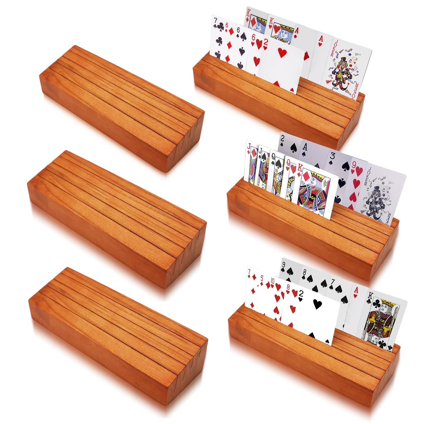 Hismocal 6 Pack Playing Card Holders Deck Stand, Play Cards Holder For Kids Or Elder People, Hands-Free Wood Holder Racks Set Of