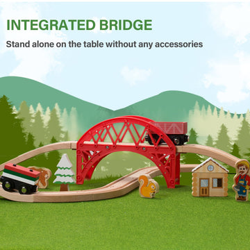 Giant Bean Forest Theme Wooden Train Set For Toddler- 36Pcs Expandable & Changeable Wooden Train Tracks Toy, For Kids Boys And G