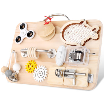 Pithfor Wooden Busy Board For Toddlers, Montessori Sensory Toys For 1 2 3 4 Year Old, Autism Sensory Toys For Kids Boys Girls, F