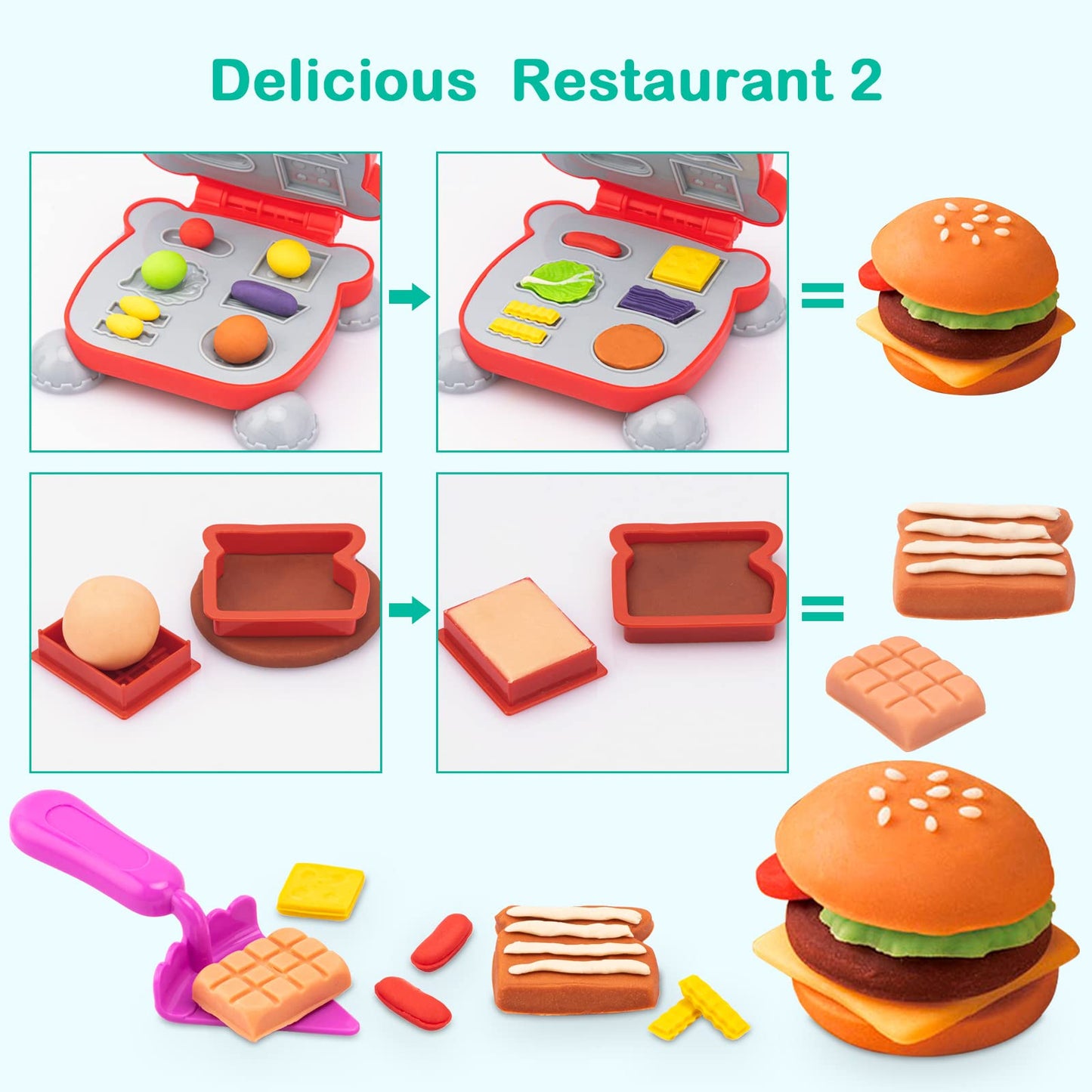 Dough Tools for Kids, 41Pcs Dough Toys Include Play Food Molds - Cupcakes, Ice Cream, Burger, Fries, Noodle, Play Bulk Pack with