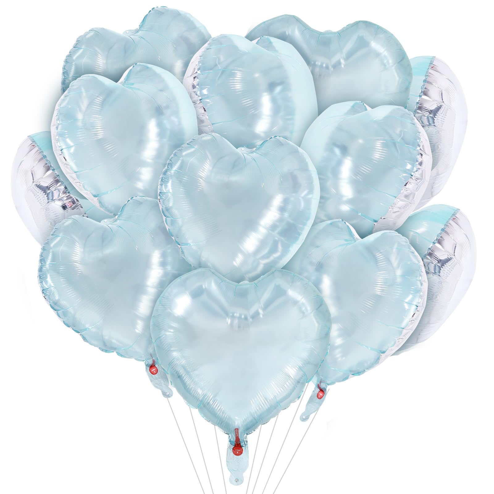 TONIFUL 30Pcs 18 Inch Light Blue Balloons Iridescent Blue Heart Shape Foil Mylar Banners Decoration for Birthday Valentines Day