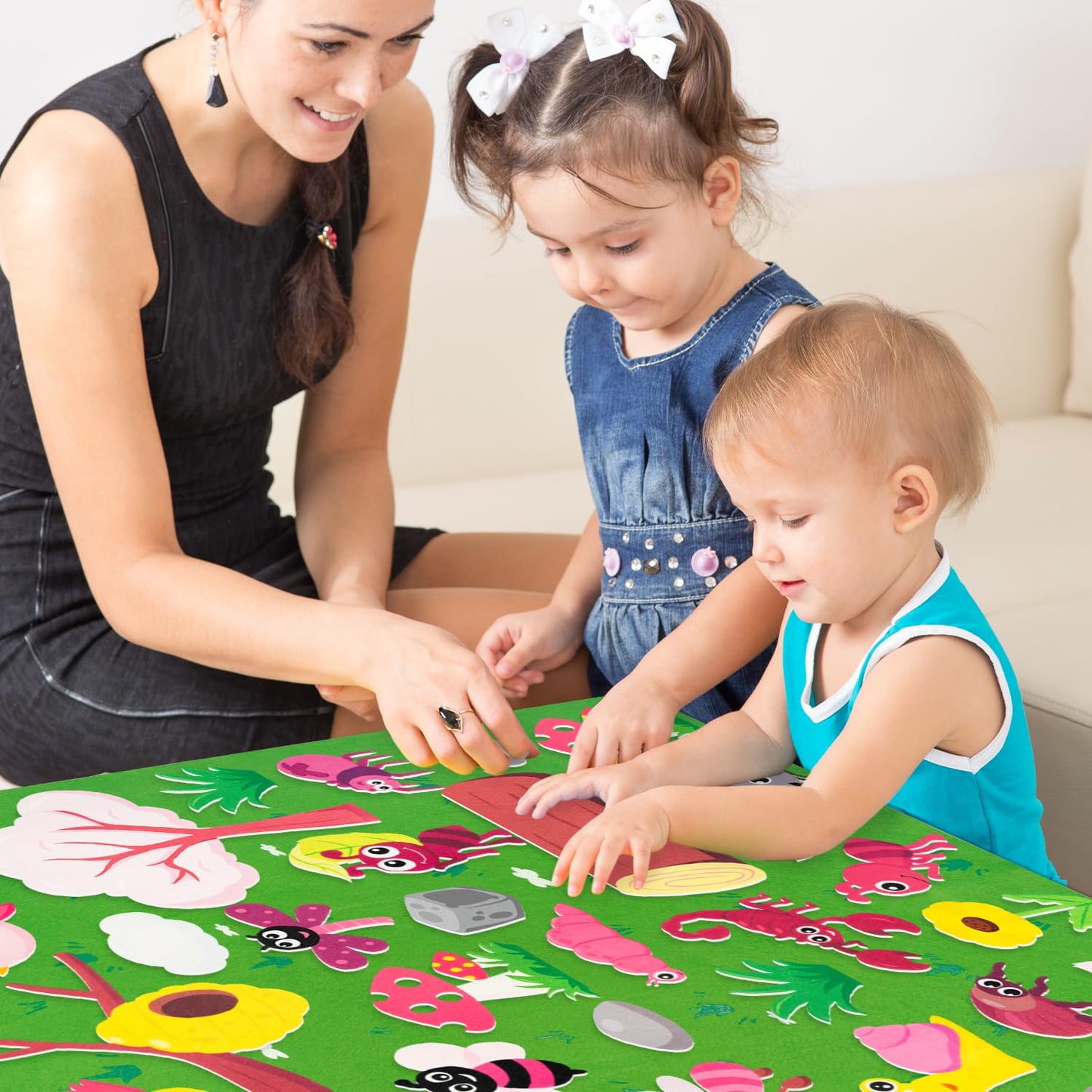 WATINC Insect Teaching Felt Board Story Set 3.5 Ft 45Pcs Preschool Bug Animals Caterpillar Bee Butterfly Dragonfly Storytelling