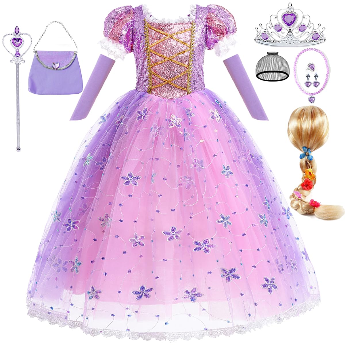 Luzlen Little Girls Princess Costume Rapunzel Dress For Kids Carnival Halloween Party Christmas Fancy Purple Dress, 5-6 Years(La