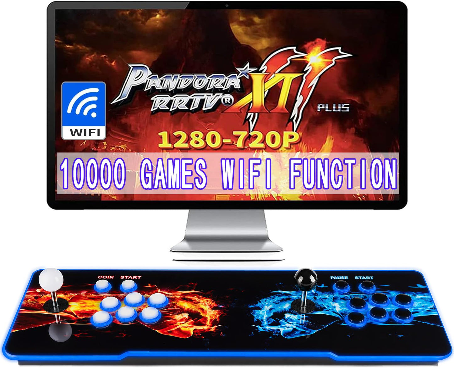 TOJASDN 10000 Games in 1 Pandoras Box Arcade Game Console, 3D Double Stick WiFi Arcade Machine for PC, Projector & TV, Favorite