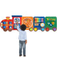 Train Activity Wall Busy Board Panels | 11-in-1 Wooden Sensory Wall Panel for Kids, Toddler Montessori Learning Activity Center,
