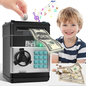 Piggy Bank Cash Coin Can (Black) Best Gift Toy Piggy Bank For Kids Girls Boys Large Electronic Real Money Coin Banks With Passwo