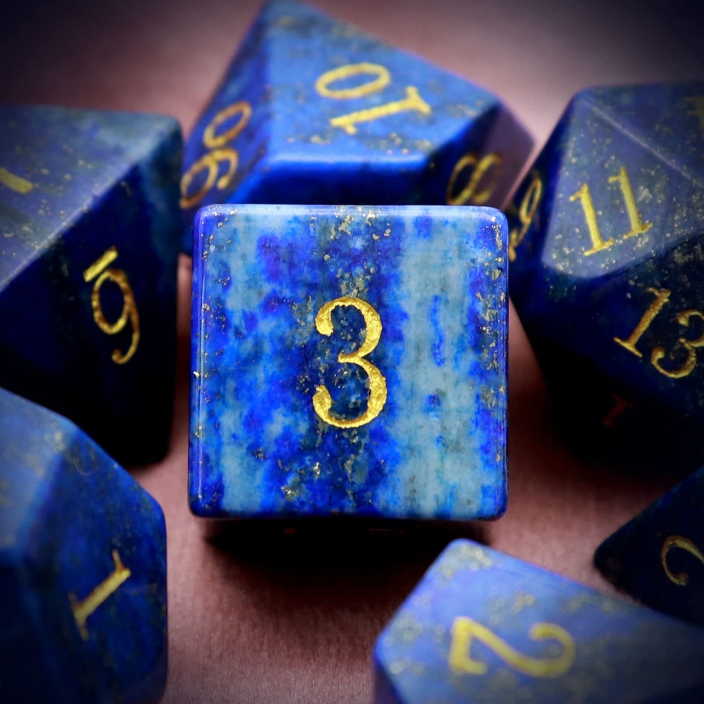 Haxtec Gemstone DND Dice Lapis Lazuli Dice Set with Dice Case Natural Gem Stone RPG Dice D&D Dungeons and Dragons TTRPG Gift