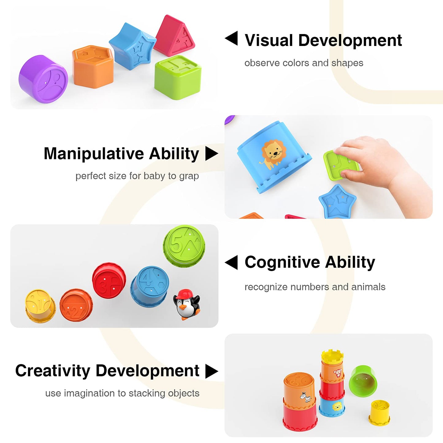 Moontoy Stacking Cups Baby Toy Set, 19Pcs Baby Stacking Toys For Toddlers 1-3, Shape Sorter Stackable Blocks Games Nesting Sorting Toys 6-12 Months 1 Year Old Easter Basket Stuffers Birthday Gift