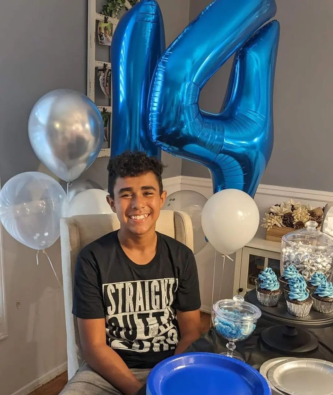 IWERP Navy Blue Number 14 Balloon, 40 inch Foil Mylar, 14th Birthday Decorations for Boys & Girls