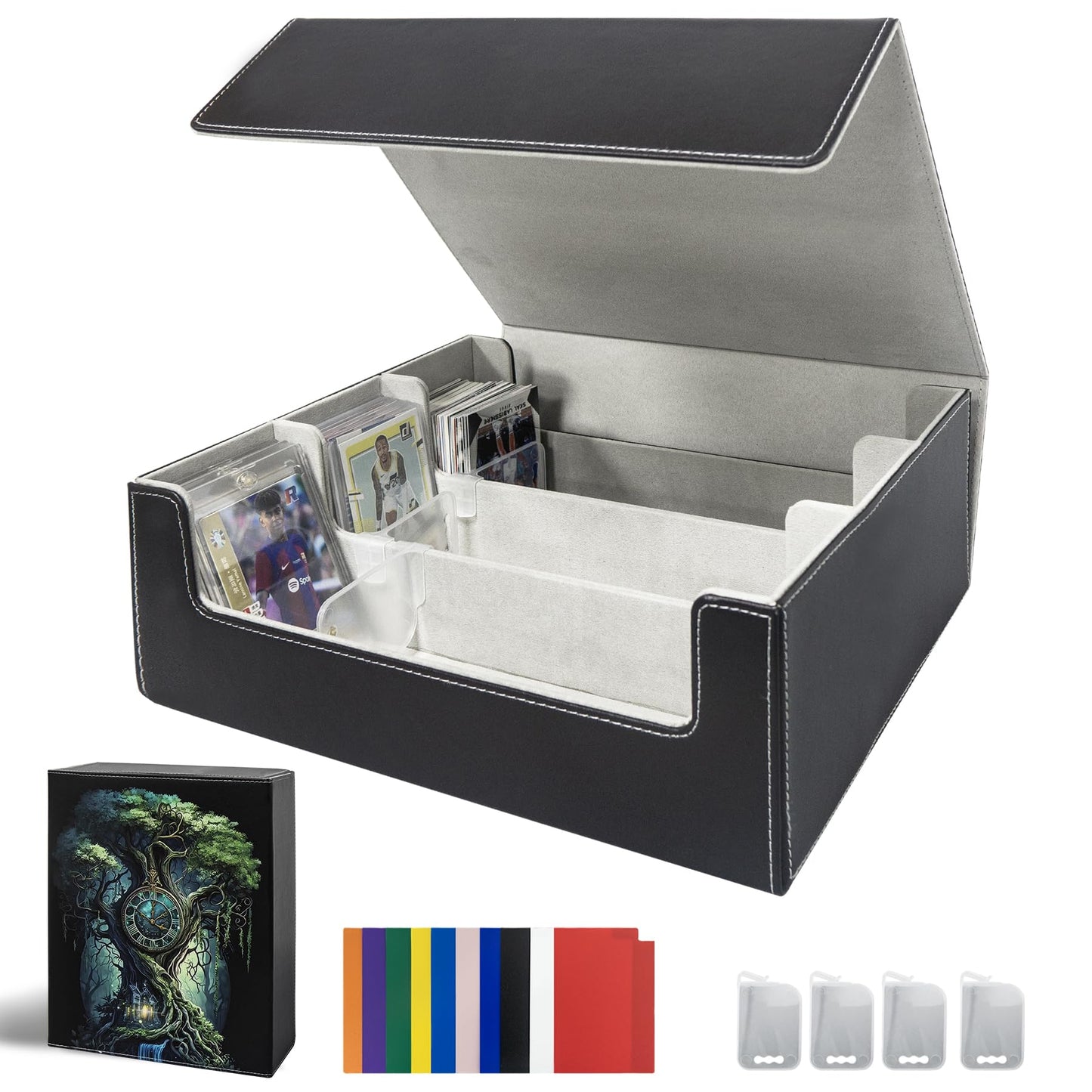 WTVIDAS MTG Card Deck Box - 2400+ Card Storage Box with 4 Supporters & 10 Colorful Dividers for Magic The Gathering Cards,Comman