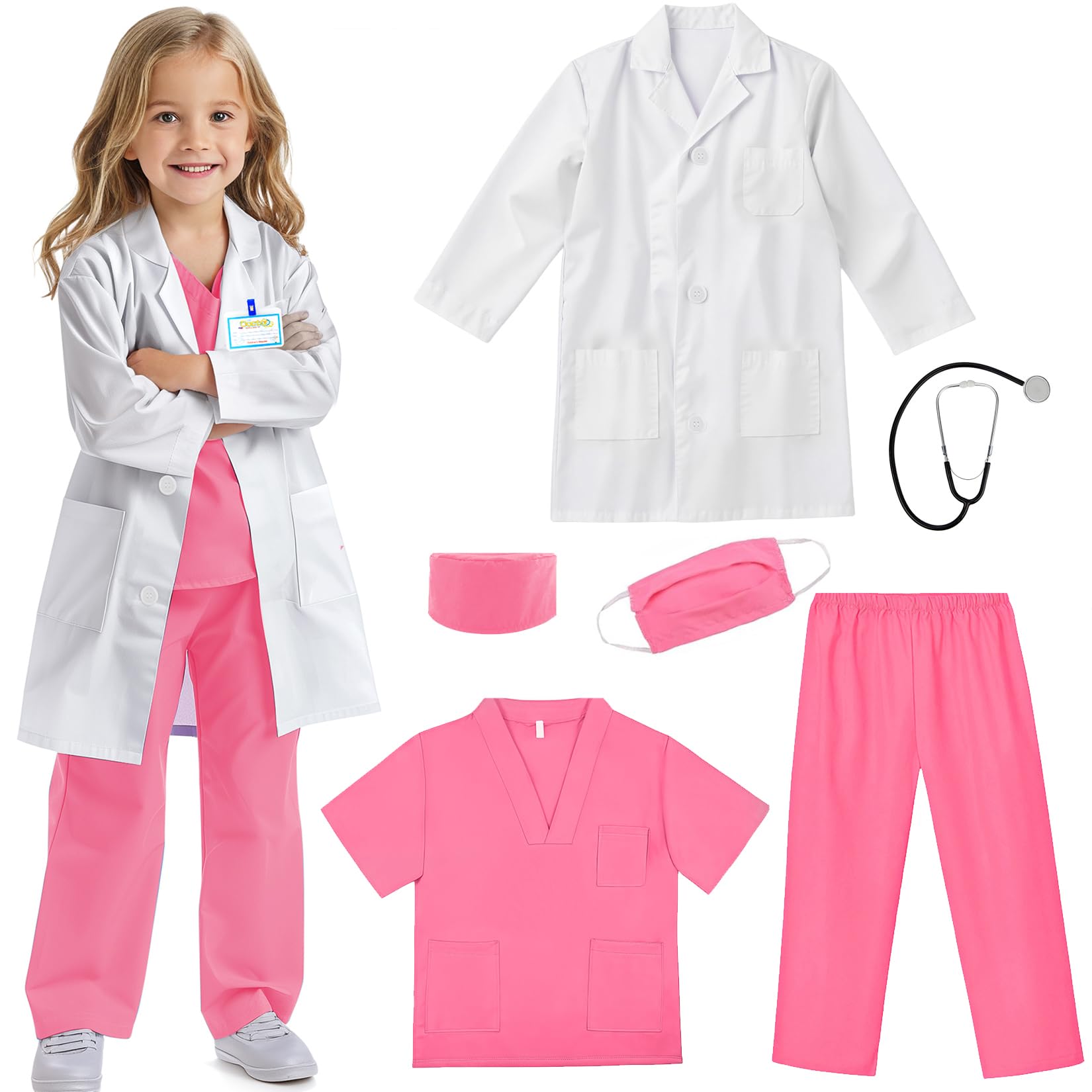 RioRand Doctor Costume for Kids With Stethoscope Lab Coat Career Day Costume Halloween Dress Up For Boys Girls 3-11