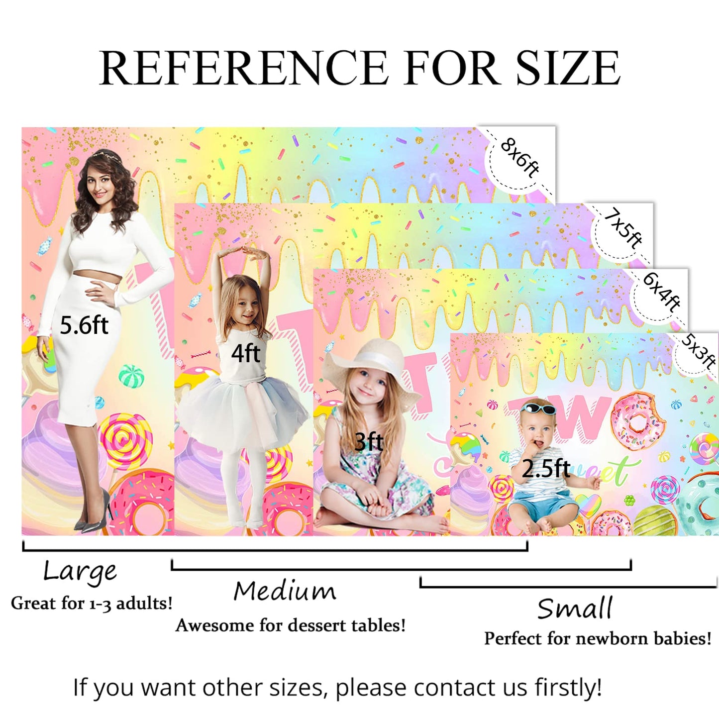 Mocsicka Donut Two Sweet Birthday Backdrop Sweet Candy Second Birthday Party Decorations Background Cake Table Banner Happy 2nd