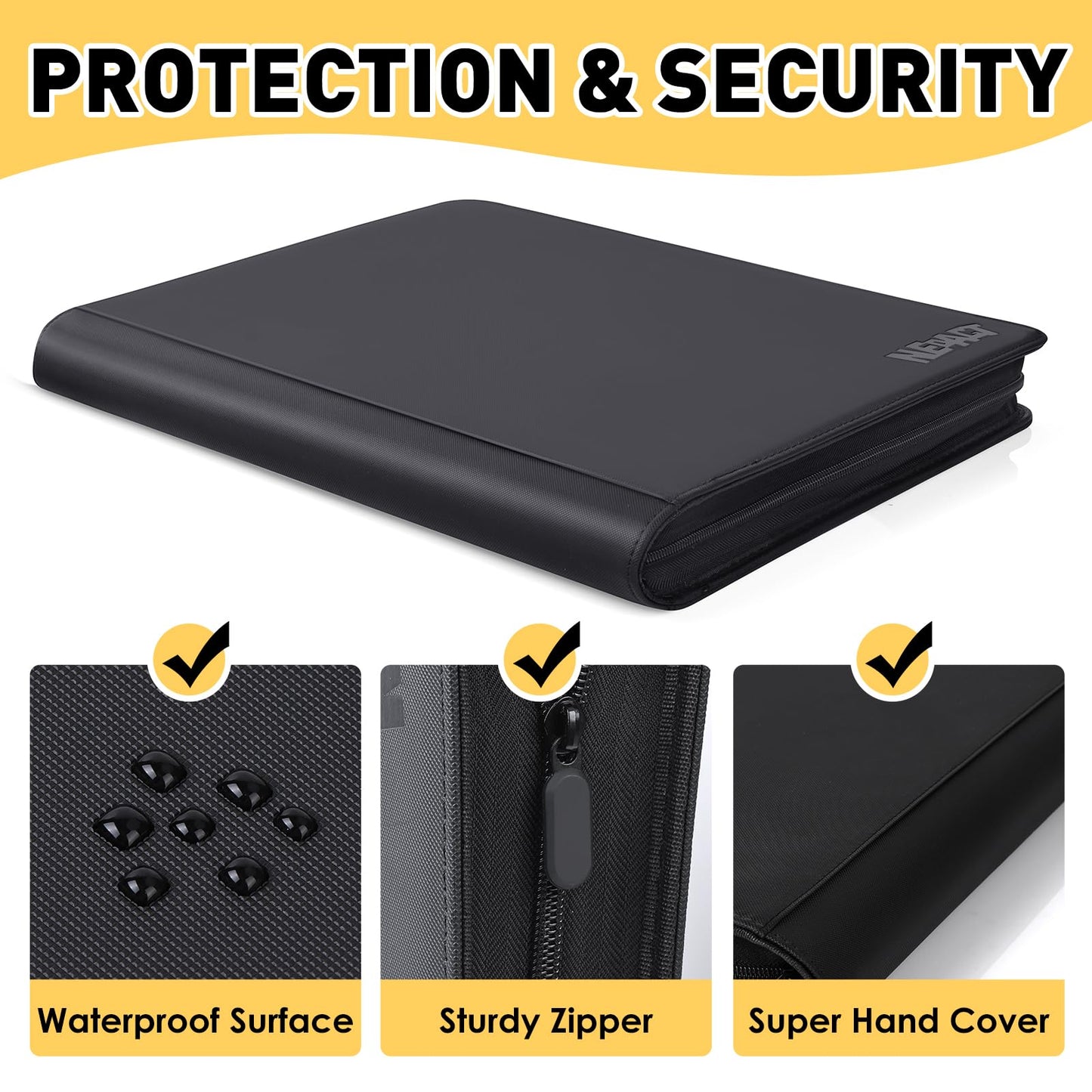 16 Pocket Card Binder 1280 Pockets Ringless Trading Card Binder enhanced Zipper Card Album Folder for TCG MTG Game&Sports Cards(BLACK)