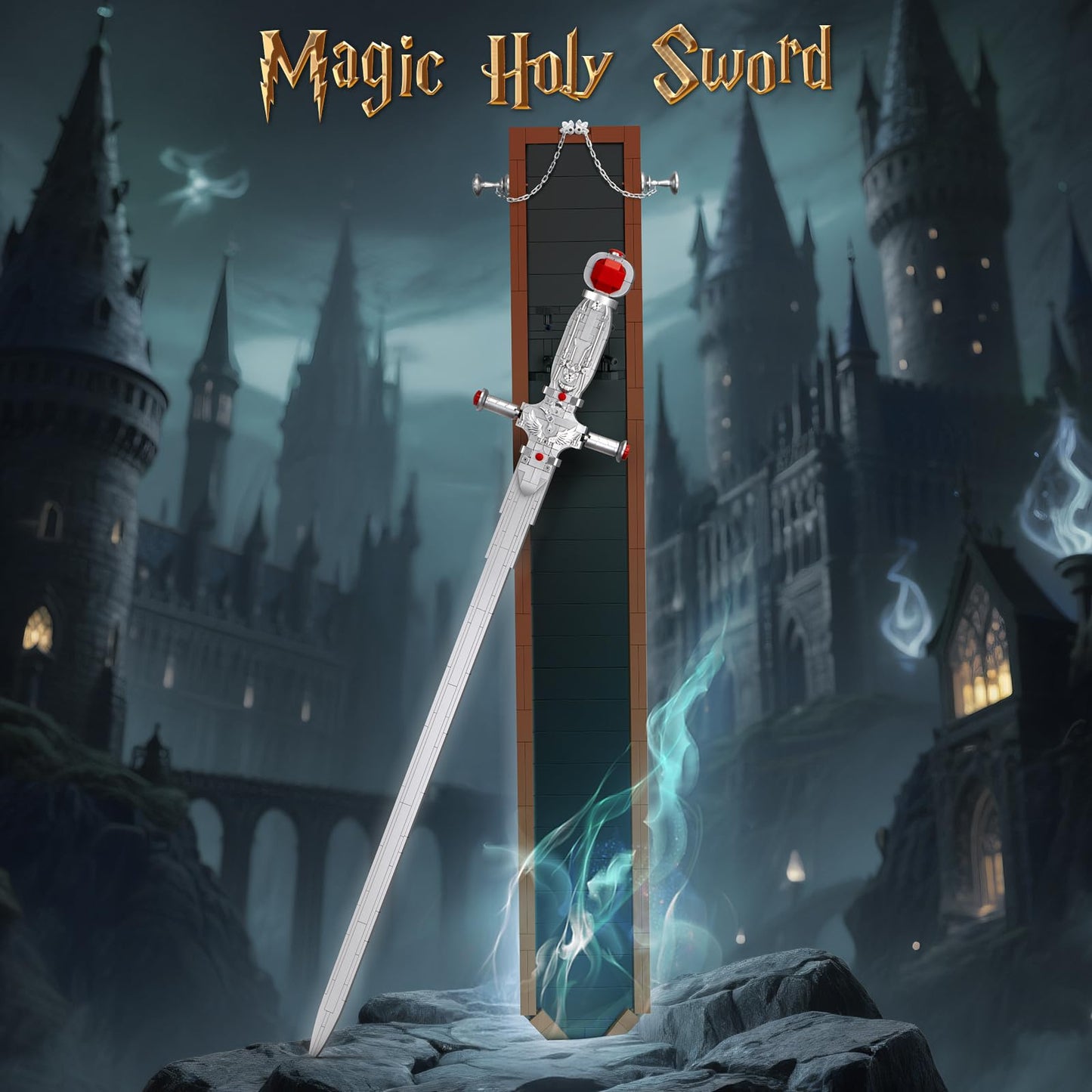 HIGH GODO Goblins decorative replica blade Building Block Set  37.4 Magic Holy decorative replica blade with White Ruby Handle Model Kit  Cosplay Anime Katana Set for mature-themeds Kids Fans 8+ (605 PCS)