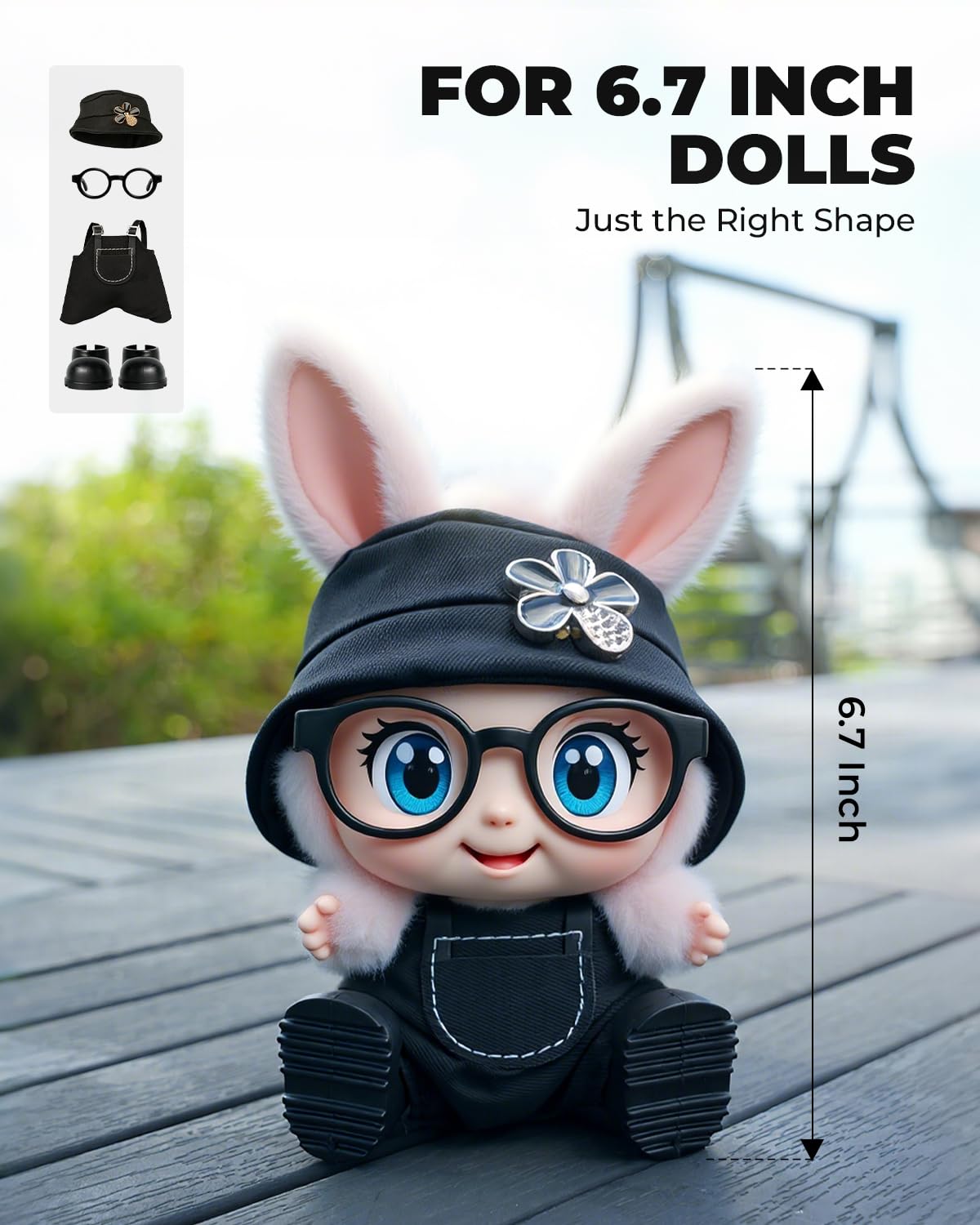 4pcs Dolls Outfit Set  Hat & Overalls for 17 cm Doll Clothes Accessories Suit  Stylish Clothes for Doll  Cute Outfits for Dress up Unique Style with enhanced Fabric  Black