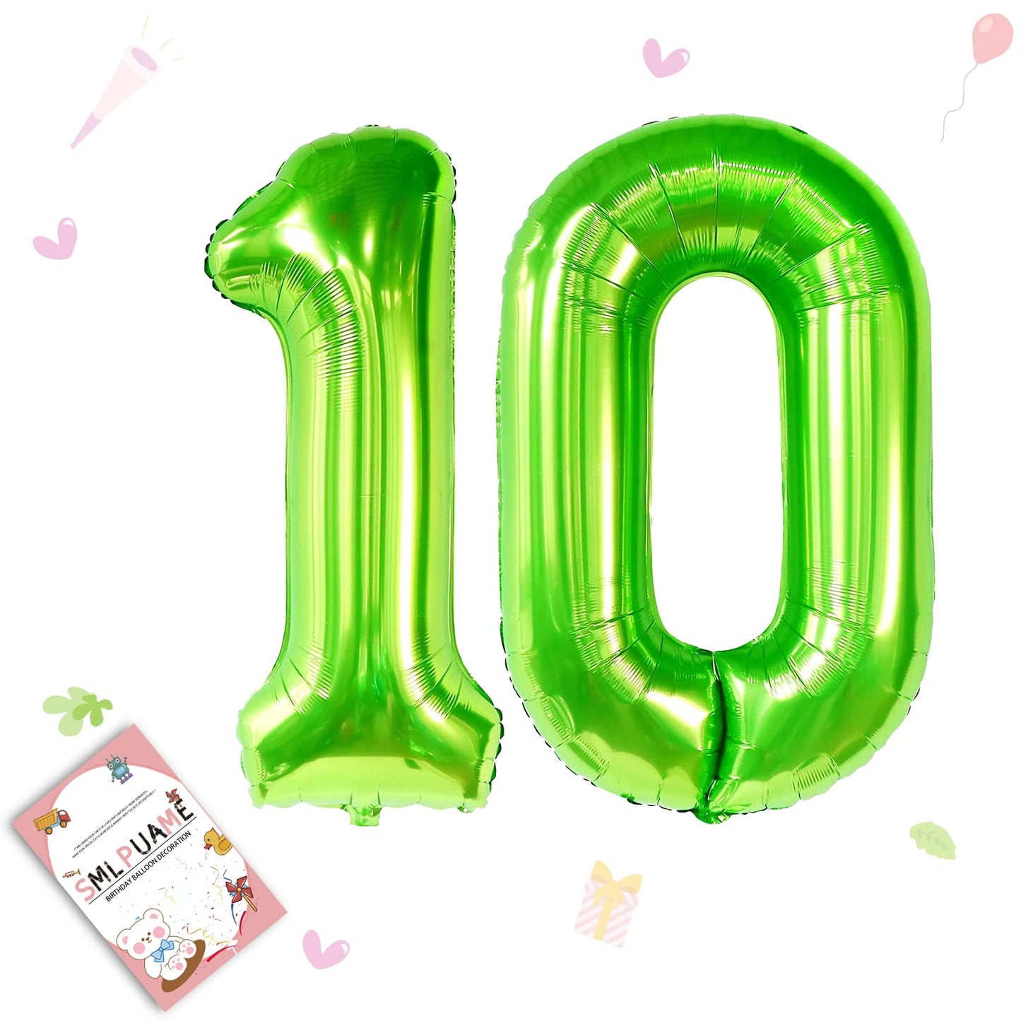 Smlpuame 40 Inch Number Balloon 0-9 Green Large Number 10 Balloons,Digital Balloons For Birthday Party Celebration Decorations S