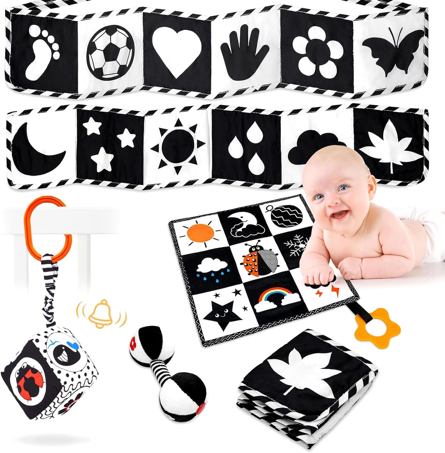 Black And White High Contrast Baby Toys For Newborn, Newborn Toys Montessori Toys For Babies 0-6 Months Tummy Time Toys, Infant
