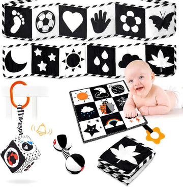 Black And White High Contrast Baby Toys For Newborn, Newborn Toys Montessori Toys For Babies 0-6 Months Tummy Time Toys, Infant