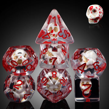 Blood Skull DND Dice, DNDND Skull Resin Dice Set with Velvet Pouch for Dungeons and Dragons DND Role Playing Games and Tabletop 