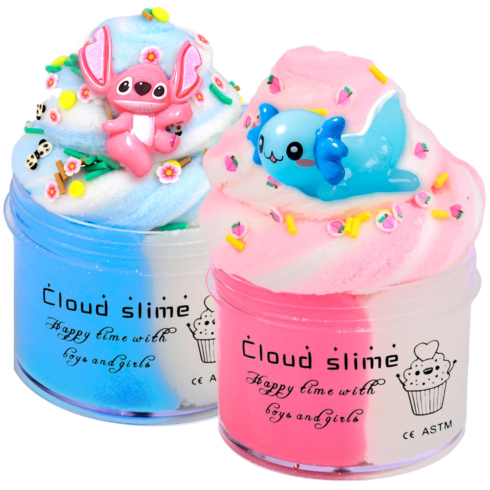 2 Pack Cloud Slime Kit for Kids Party Favors  Premade Dual Colors Soft Snow Slime  DIY Toy Gifts for Boys Girls 5 6 7 8 9 10(100ML Each)