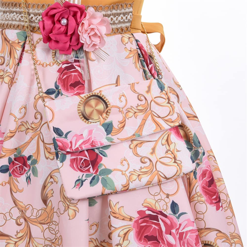 Cosplay Life Floral Dress for Girls and Young mature-themeds Fashion Flower Waistline Kids Party Festival Dress Ages 5-9 Years Old (Peach  5YRS)