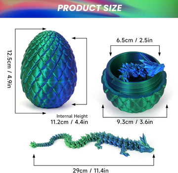 3D Printed Dragon Egg, Dragon Eggs With Dragon Inside, Articulated Dragon, Mystery Dragon Egg Fidget Toy, 3D Dragon Eggs Surprise Fidget Toy(A-Laser Green+Egg)