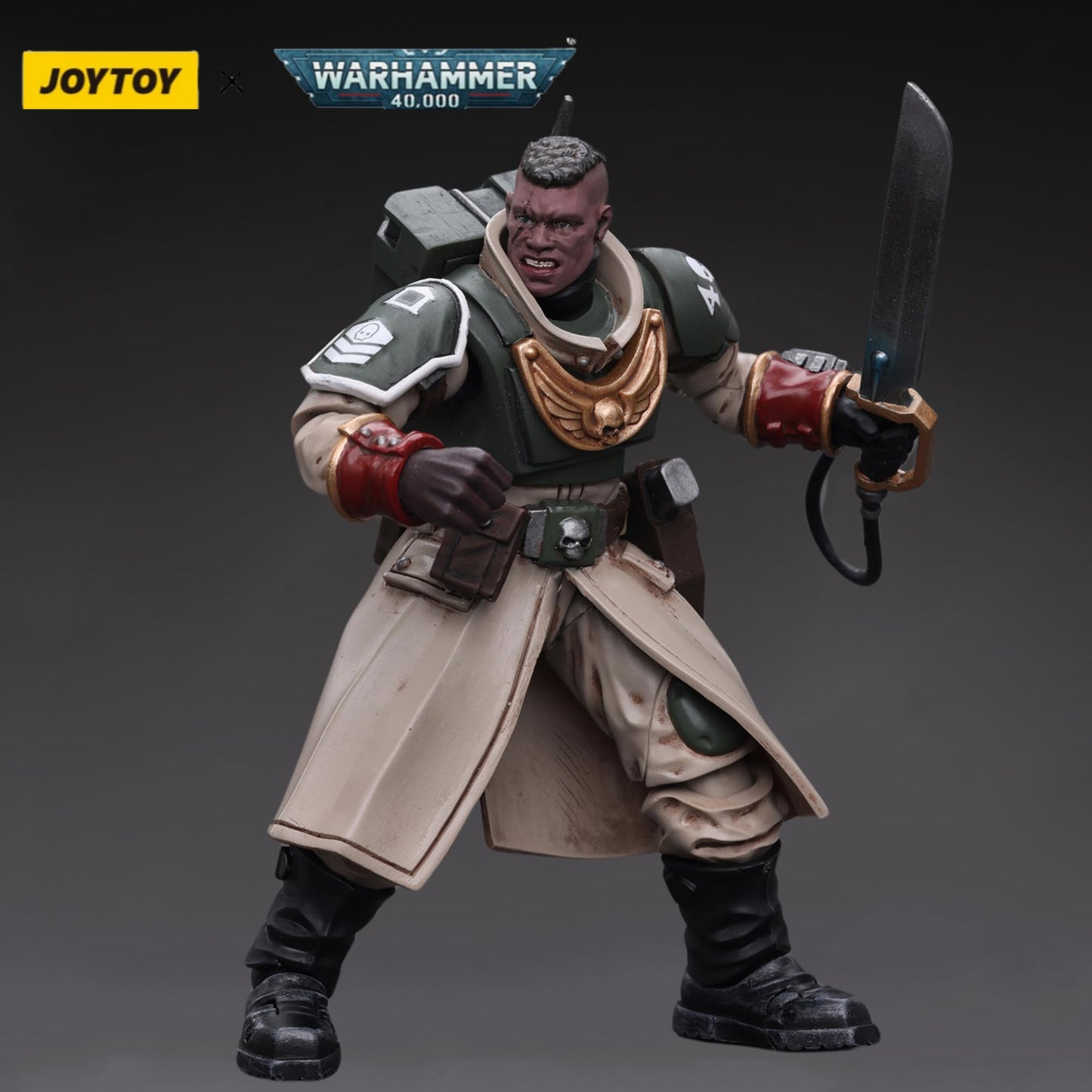JOYTOY 1/18 Warhammer 40 000 Action Figure Astra Militarum Cadian Command Squad Commander with Power decorative replica blade Anime Collection Model Gift