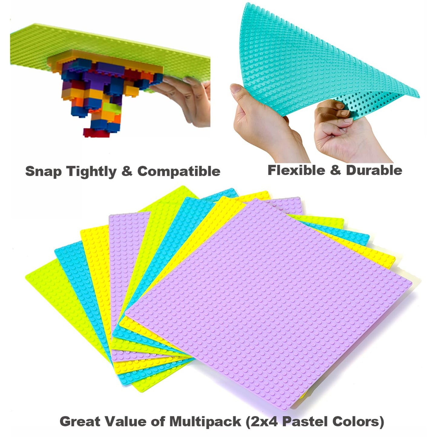 Bestoyz Building Bricks Baseplates Multipack, 32X32 Stud, 8 Pack Of Base Plates In Pastel Color, Base For Building Blocks Creations, 10X10 In. (25.5X25.5 Cm)