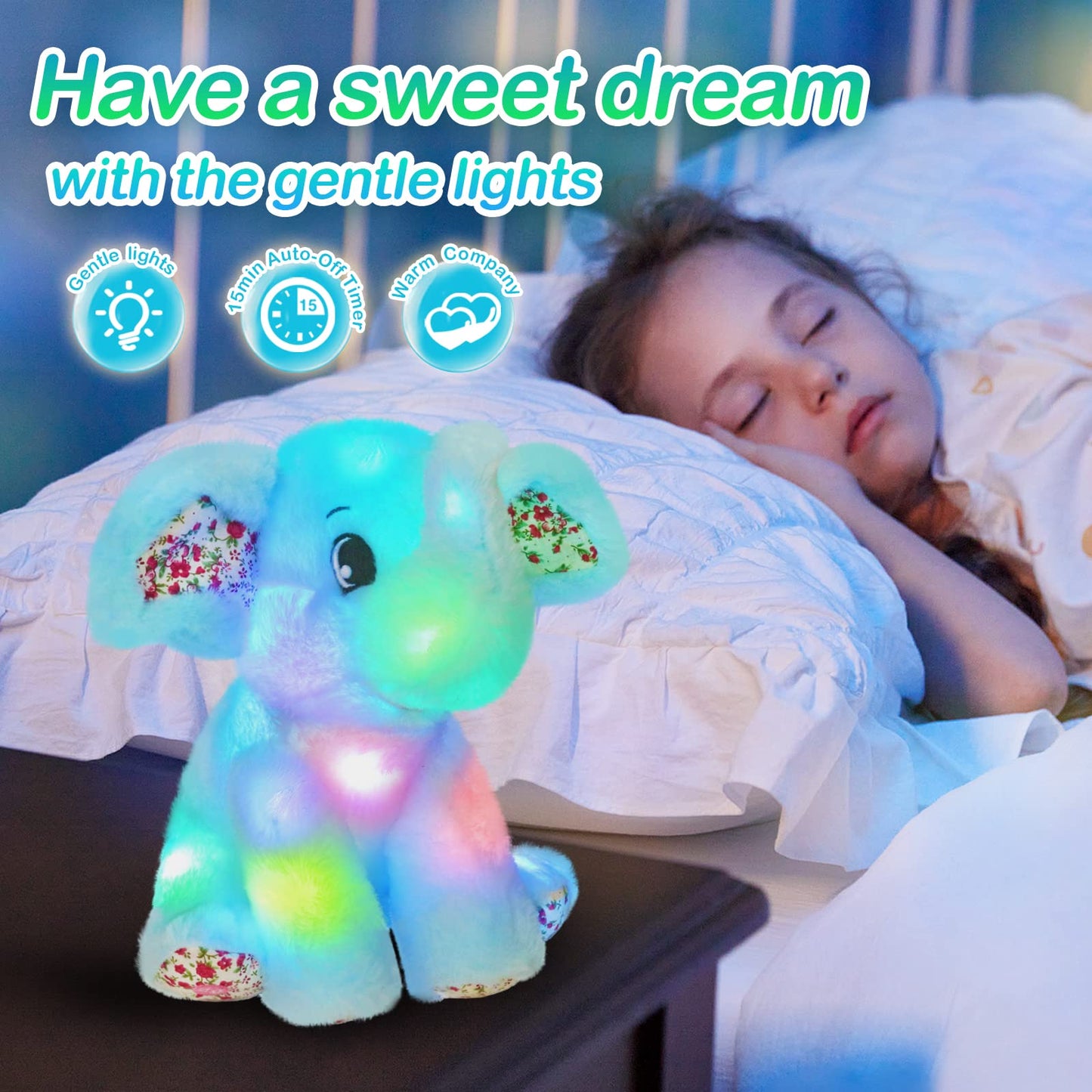 Bstaofy Light Up Elephant Soft Plush Toy Cozy Floppy Led Stuffed Animals Lullabies Nightlight Bedtime For Kids Birthday Valentin