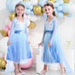 Luzlen Girls Princess Costume Kids Queen Halloween Cosplay Party Blue Dress With Accessories, 2-3 Years(Label 100)