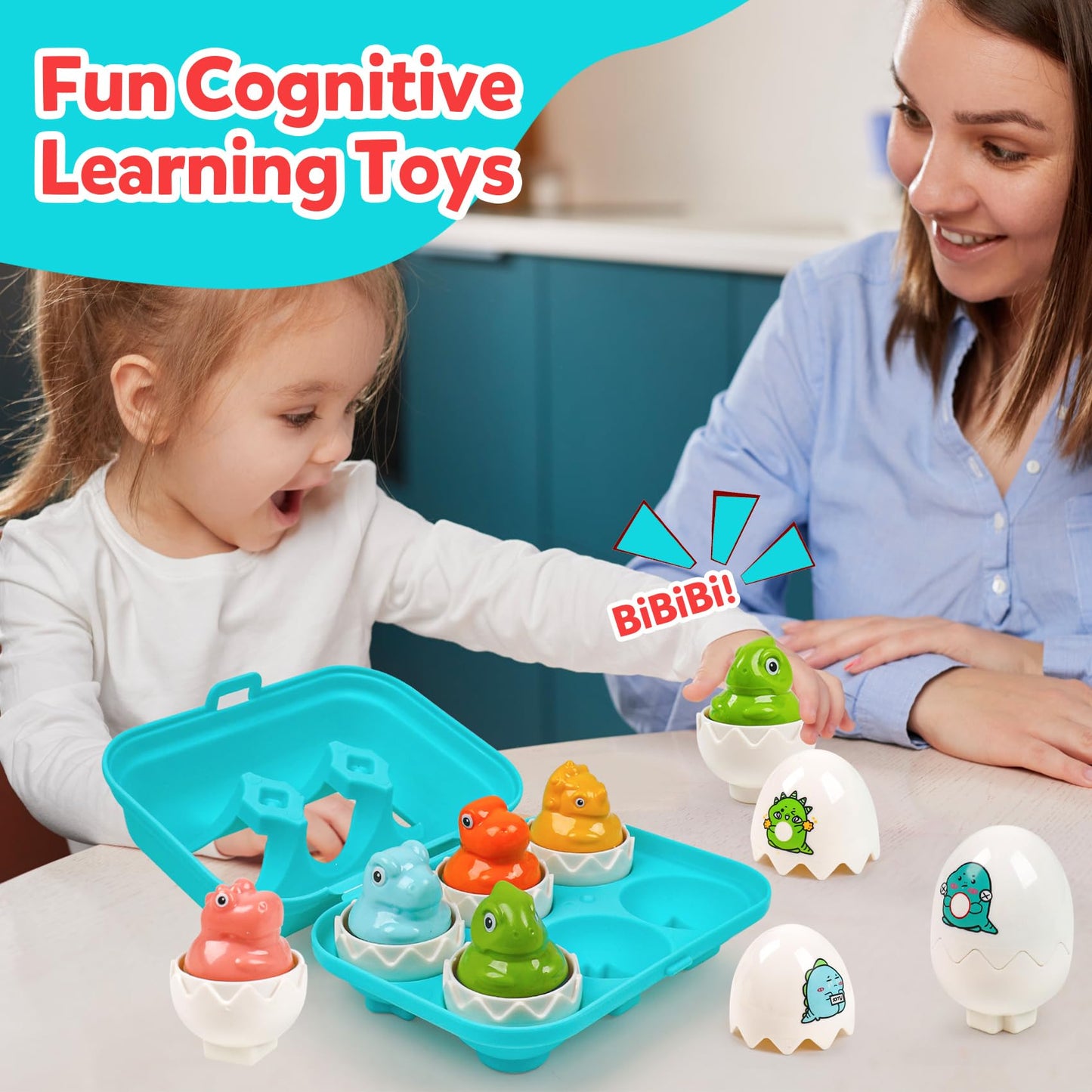 Dinosaur Matching Eggs Toys For Toddlers- Montessori Sensory Fun Educational Learning Fine Motor Puzzle Matching Games Best Easter Basket Stuffers Birthday Gifts For 1-3 Years Old Boys Girls