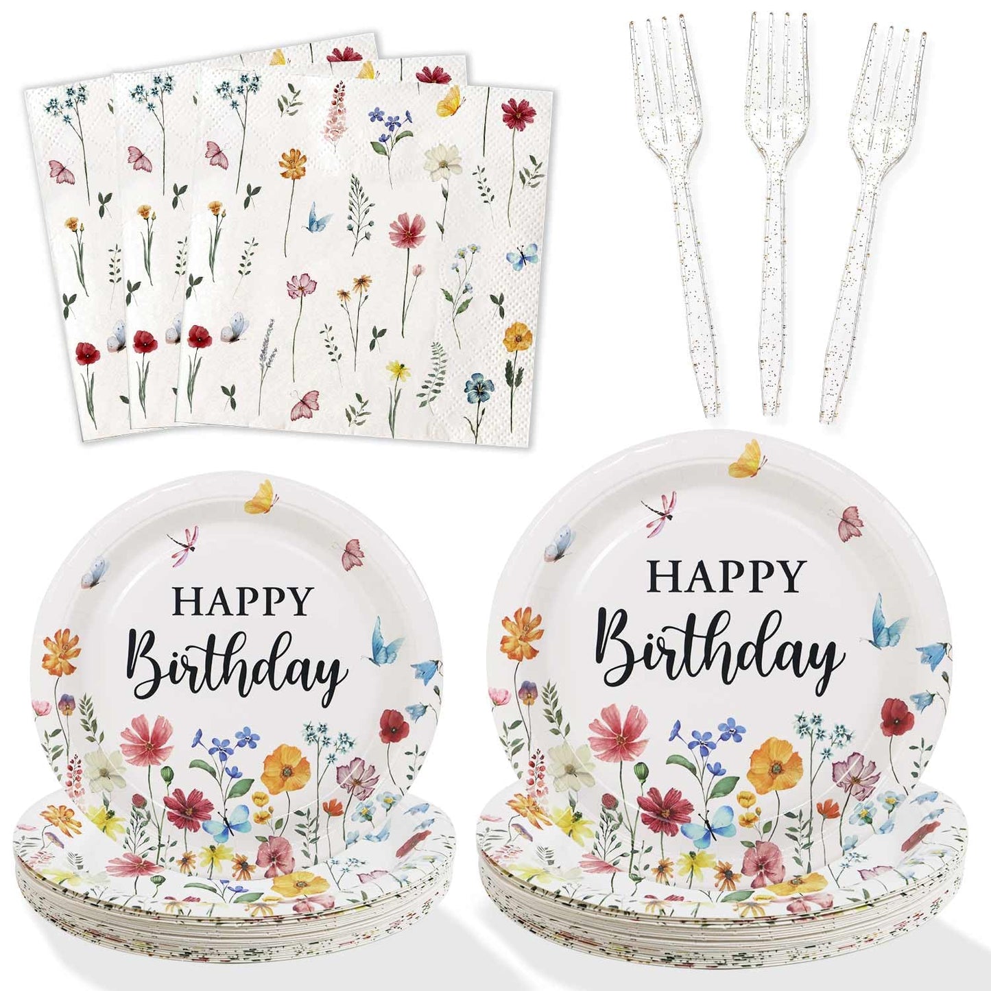 Lopeastar 100Pcs Wildflower Party Decorations Plates Set, Floral Paper Plates Napkins and Forks Flower Birthday Decorations for 