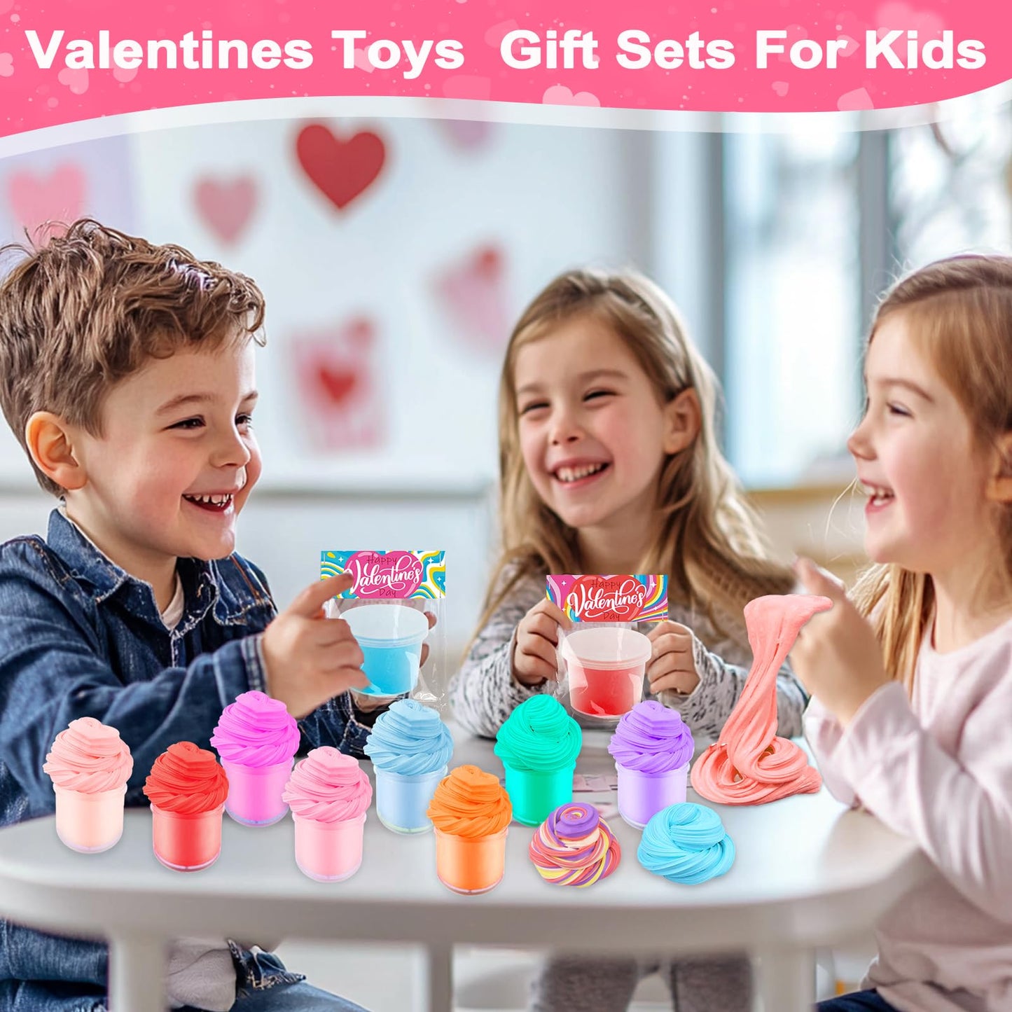 Valentines Gifts For Kids 28 Pack Prefilled Valentine Butter Slime Cup Bulk 28 Colors And 28 Valentines Cards For Kids School Cl