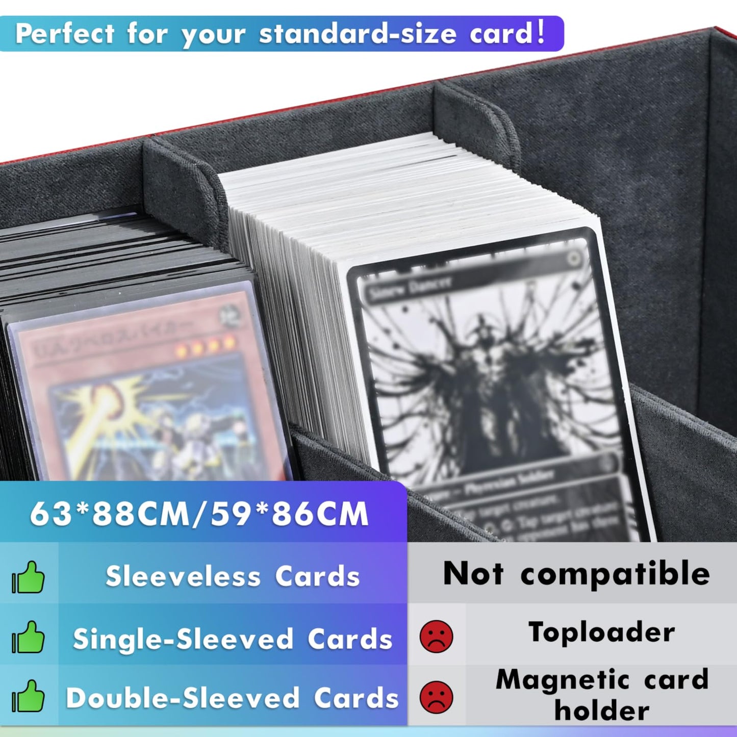 Uaono Card Storage Box For Trading Cards, Premium Card Deck Case Holds 1800+ Single Sleeved Cards For Mtg Yugioh Tcg, Strong Magnet Card Box Fits Magic Game Cards (Red)