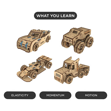 Smartivity Torque Busters 3D Wooden Car Engineering Stem Toy Building Set For Kids Ages 6 And Up, Includes Rubber Bands, Enginee