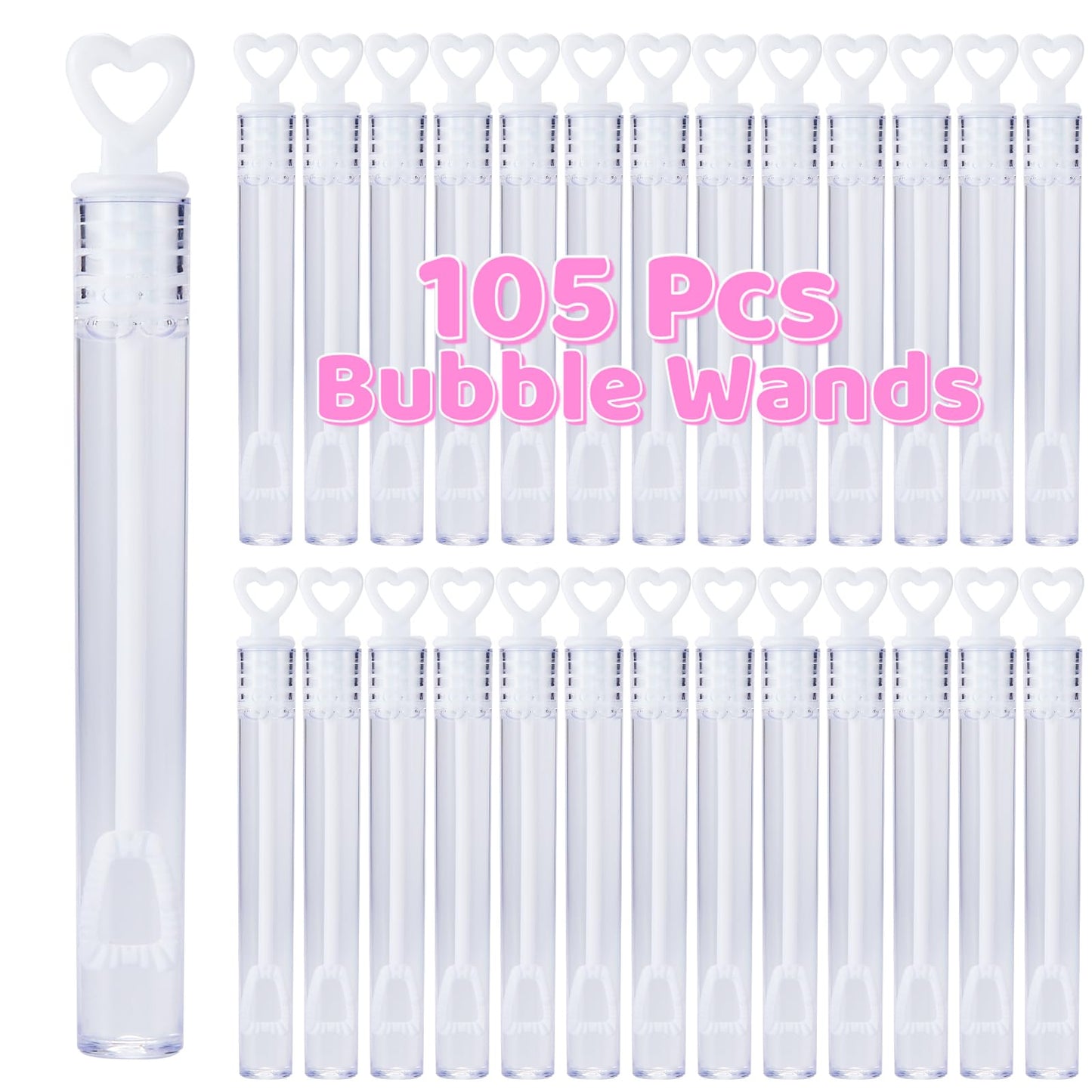 105 Pcs Mini White Heart Bubble Wands Party Favors,Mini Bubble Wands For Weddings,Anniversaries,Valentine'S Day,Celebrations,Eng