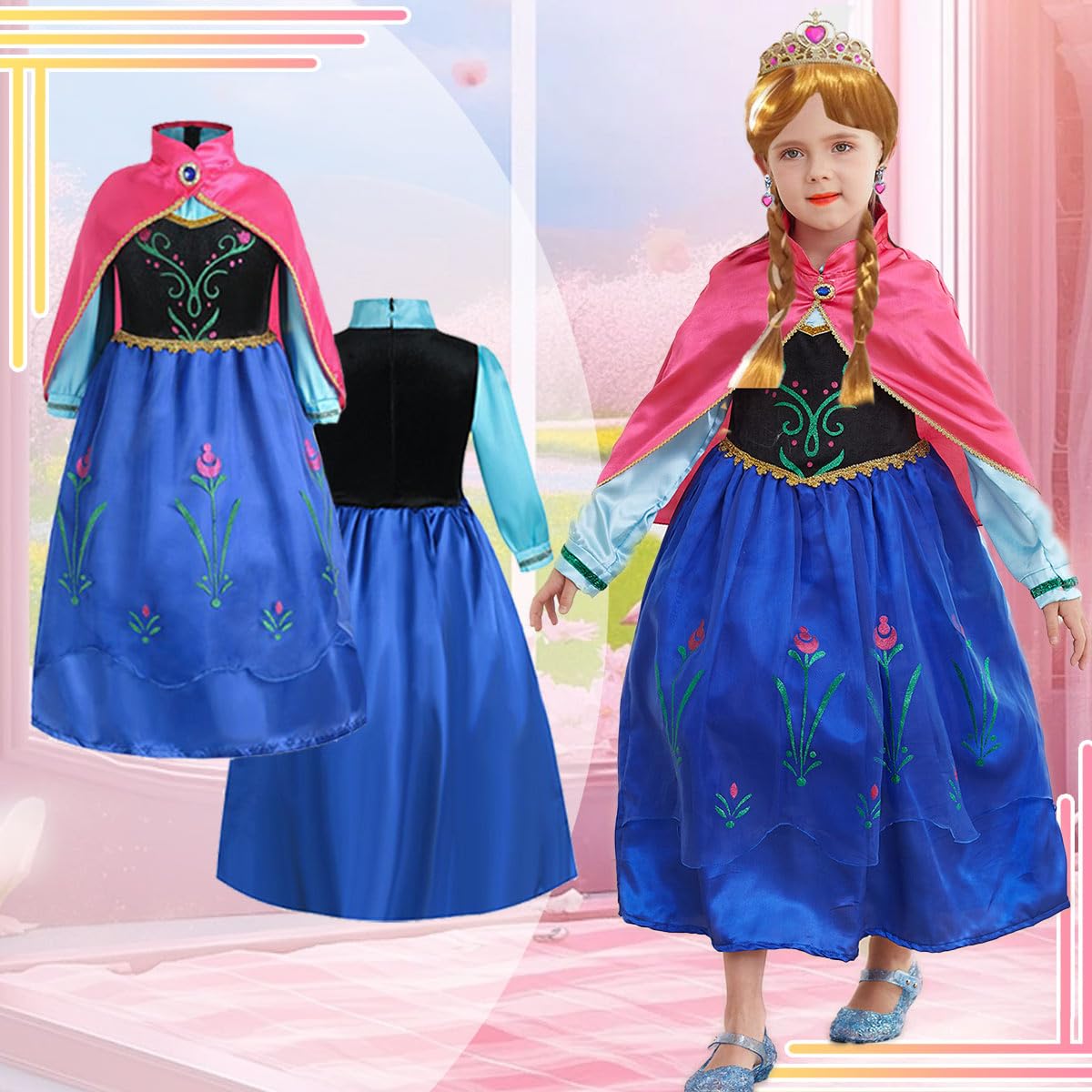 Itvti Princess Anna Costume For Girls Halloween Carnival Fancy Dress For Cosplay, Blue, 2-3 Years(Tag 100)