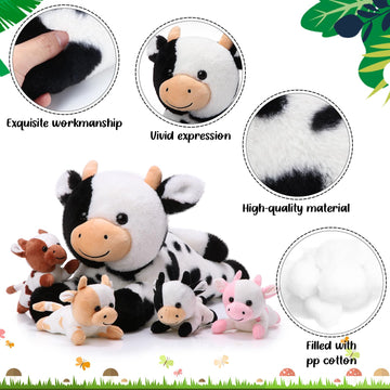 Sumind 5 Pcs Cow Plush Animals Set 13.78 Inch Mommy Cow Stuffed Animal With 4 Baby Cute Calf In Her Tummy Mommy And Small Plush For Baby Shower Boys Girls(Novel)