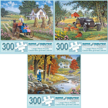 Bits And Pieces - Value Set Of Three (3) - 300 Piece Large Piece Jigsaw Puzzles For Adults Autumn And Farm Jigsaws By John Sloan