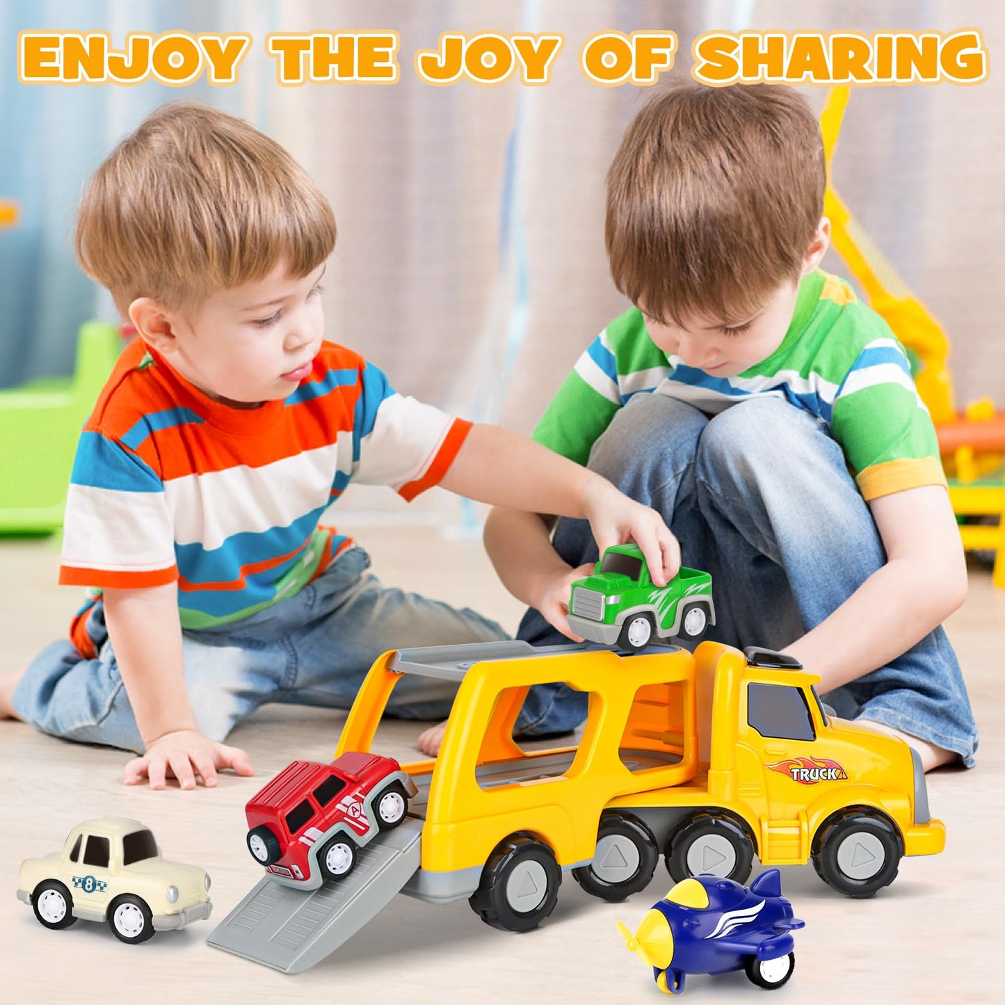 Dreamon 5-in-1 Transport Vehicles Toys for Ages 2-4 with Light & Sound, Ideal Construction Car Toy Christmas Birthday Gifts for