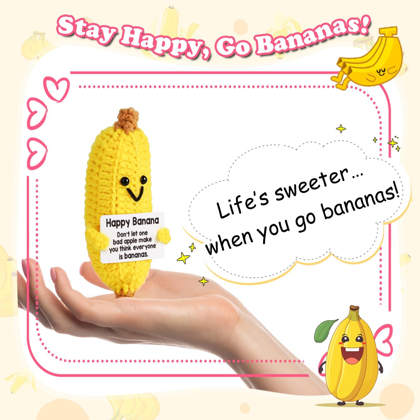 MAMAGIFTREE Christmas Birthday Gifts for Women Thanksgiving Basket Inspirational Gift for Friends for Coworkers  Girlfriend  Boyfriend Crochet Banana Plush - Handmade Knitted Toy Desk Decor