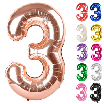 Rose Gold Number 3 Balloon 40 Inch, 3 Balloon Number, 3Rd Birthday Decorations, Rose Gold Party Supplies For Boys Girls