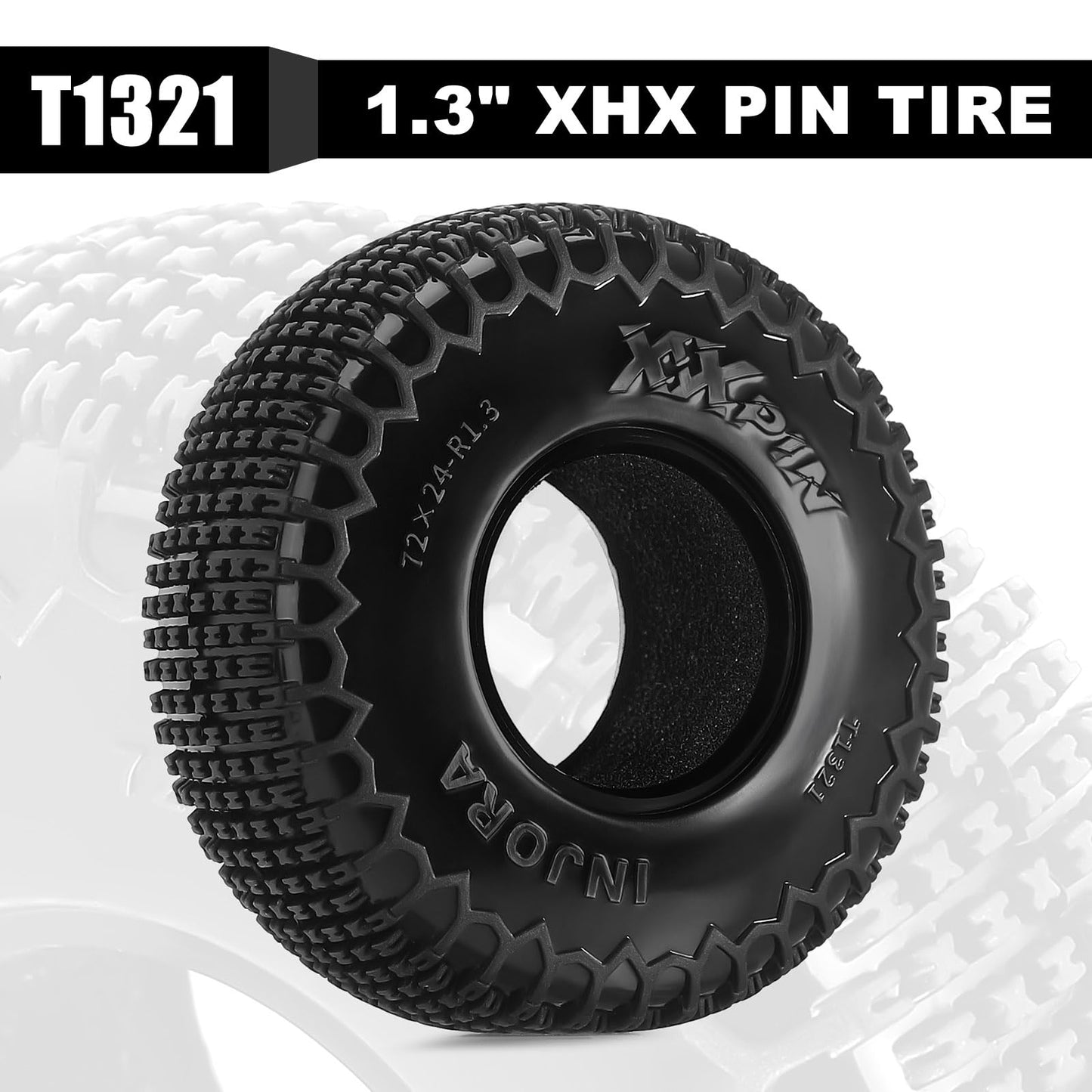 INJORA 1.3'' XHX Pin Tires for TRX4m SCX24, 72 * 24mm, S5 Compound, 4PCs
